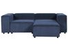 Kombinálható kétszemélyes kék kordbársony kanapé ottománnal APRICA_909028