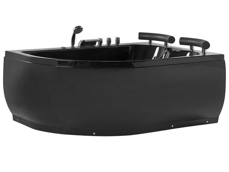 Bañera de hidromasaje esquinera LED de acrílico negro/plateado izquierda 160 x 113 cm PARADISO_780491