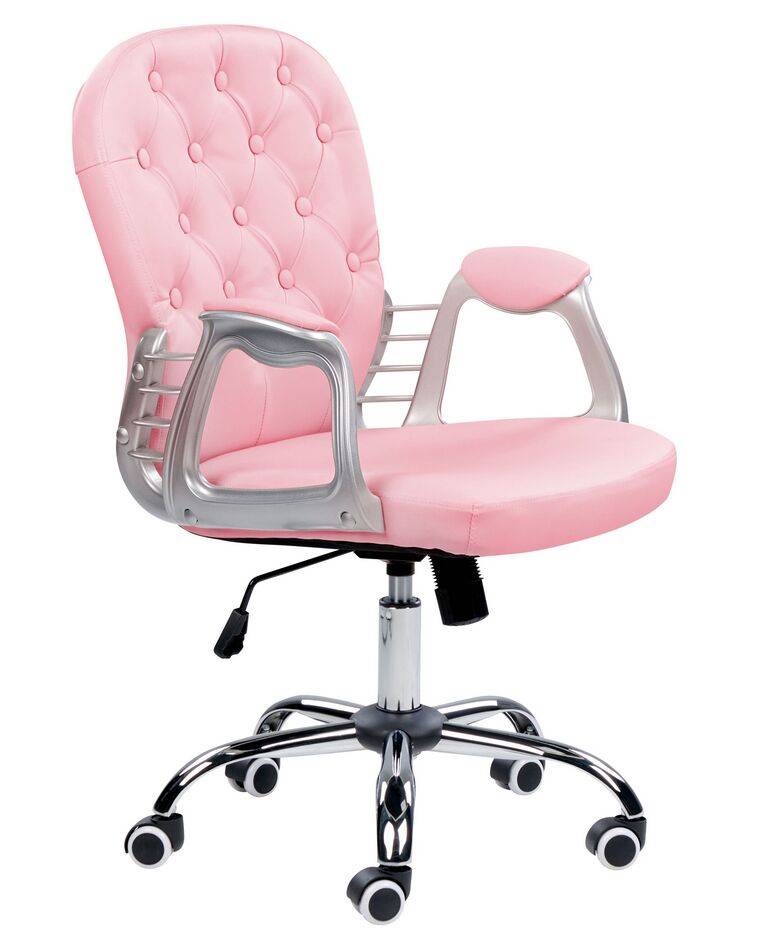 Silla de oficina reclinable de piel sintética rosa/plateado/negro PRINCESS_743739