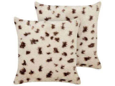Set of 2 Faux Fur Cushions 45 x 45 cm Light Beige KASRA