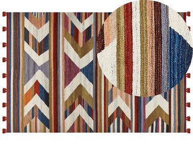 Kelim Teppich Wolle mehrfarbig 200 x 300 cm geometrisches Muster Kurzflor MRGASHAT