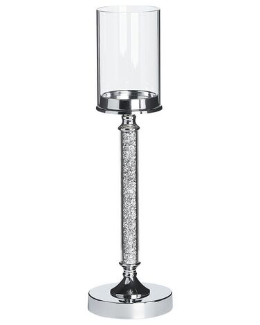 Glass Hurricane Candle Holder 48 cm Silver ABBEVILLE