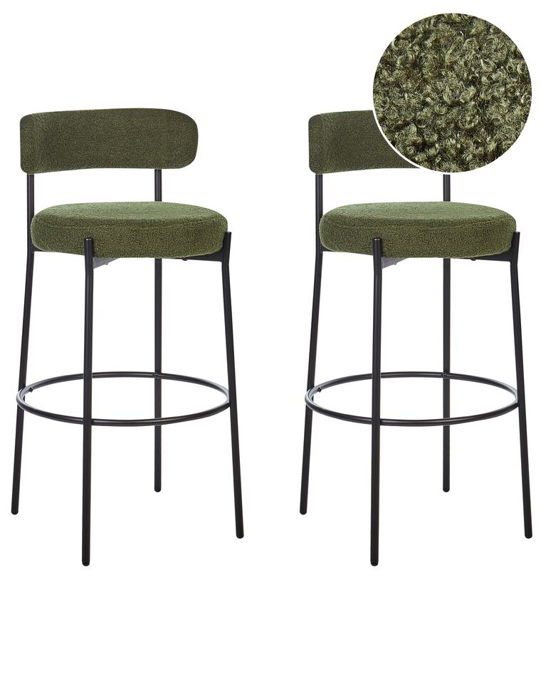 Set of 2 Boucle Bar Chairs Dark Green ALLISON_913889