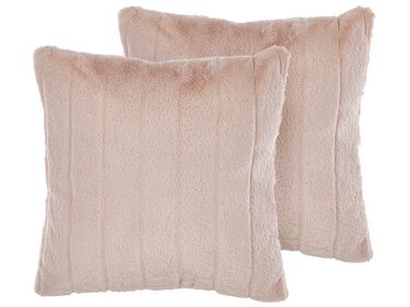 Set of 2 Faux Fur Cushions 45 x 45 cm Light Pink PUMILA