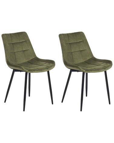 Sæt med 2 spisebordsstole velour olivengrøn MELROSE II