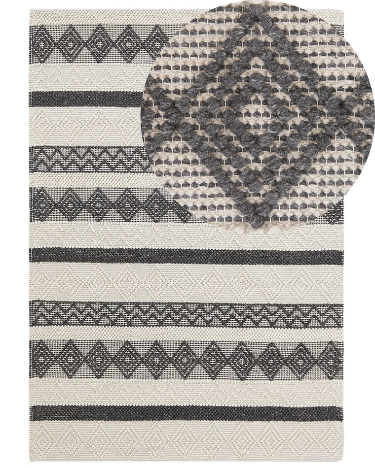 Teppich Wolle beige / grau 160 x 230 cm geometrisches Muster Kurzflor DAVUTLAR_830886