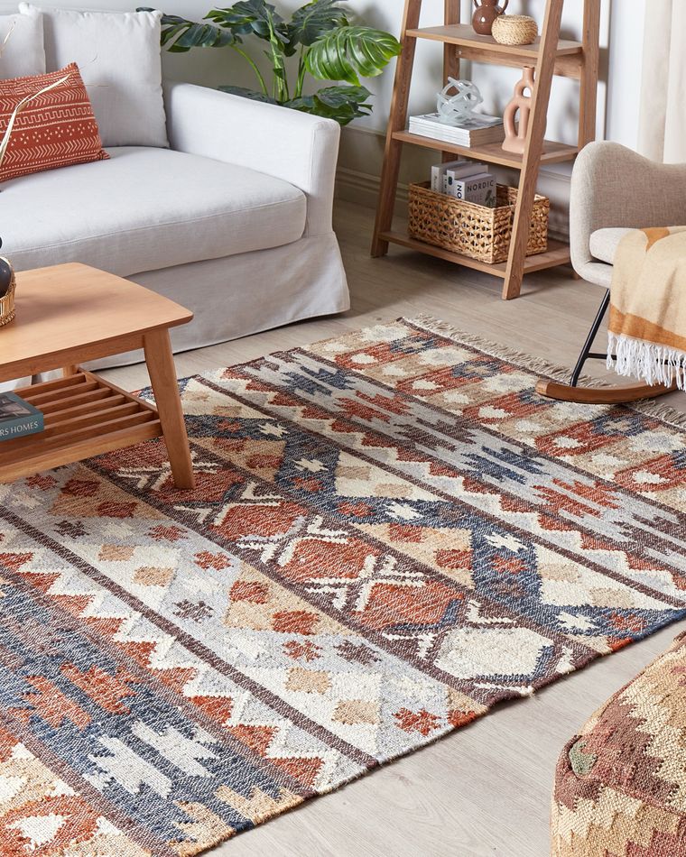 Jute Area Rug 140 x 200 cm Multicolour KALFA Beliani.co.uk