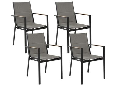 Set di 4 sedie da giardino metallo nero e legno chiaro BUSSETO
