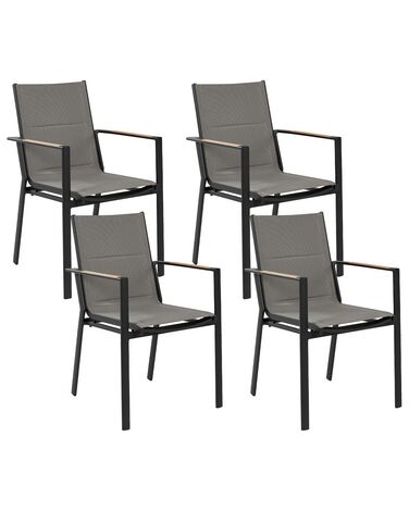 Conjunto de 4 sillas de jardín de metal negro/gris/madera clara BUSSETO