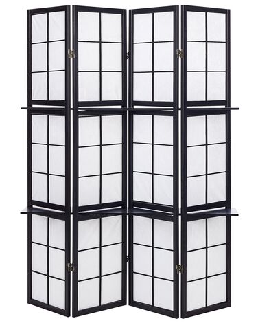 Biombo 4 paneles de madera negro 170 x 120 cm GOMAGOI