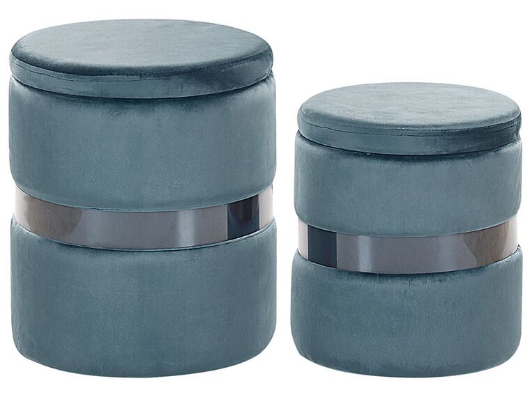 Conjunto de 2 tamboretes com arrumação em veludo azul DORIS_779589