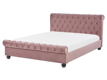Zamatová vodná posteľ 180 x 200 cm ružová AVALLON