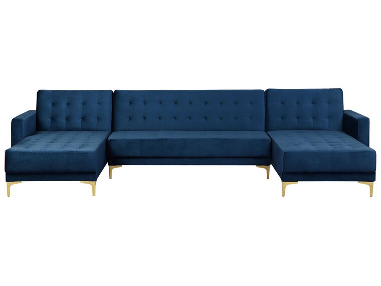 Sofá-cama em forma de U de 5 lugares em veludo azul marinho ABERDEEN_737946