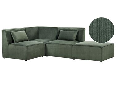 Canapé d'angle côté droit modulable 3 places en velours côtelé vert foncé avec ottoman LEMVIG