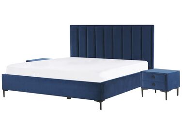 3 Piece Bedroom Set Velvet EU Super King Size Blue SEZANNE