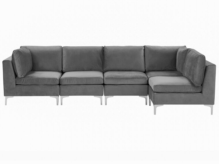 Left Hand 5 Seater Modular Velvet Corner Sofa Grey EVJA_789209