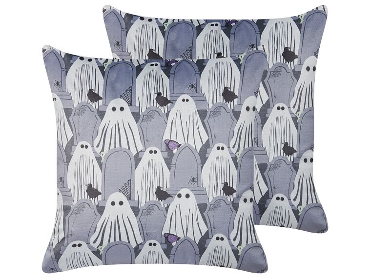 Set of 2 Velvet Cushions Ghost Pattern 45 x 45 cm Grey FANATE_830220