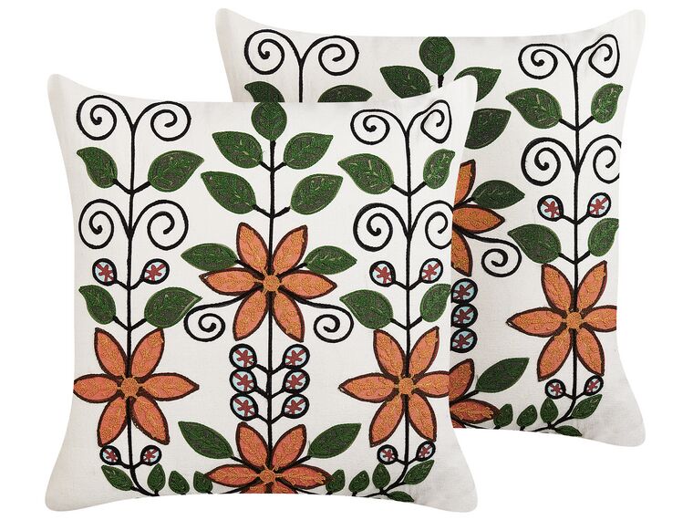 Set of 2 Embroidered Cotton Cushions Floral Pattern 50 x 50 cm Multicolour VELLORE_829515