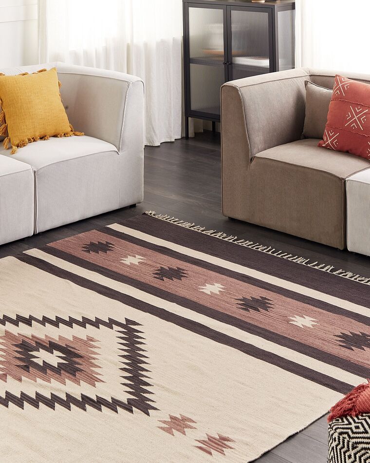 Cotton Kilim Rug 200 x 300 cm Beige and Brown ARAGATS Beliani.co.uk