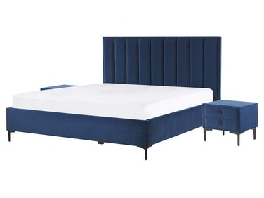 Ensemble de chambre en velours bleu avec lit coffre 160 x 200 cm SEZANNE