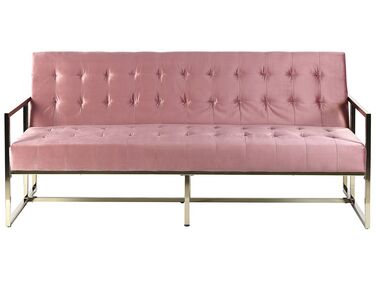 Sofá cama 3 plazas de terciopelo rosa/dorado MARSTAL