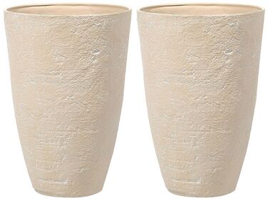 Conjunto de 2 vasos para plantas em pedra creme 51 x 51 x 71 cm CAMIA