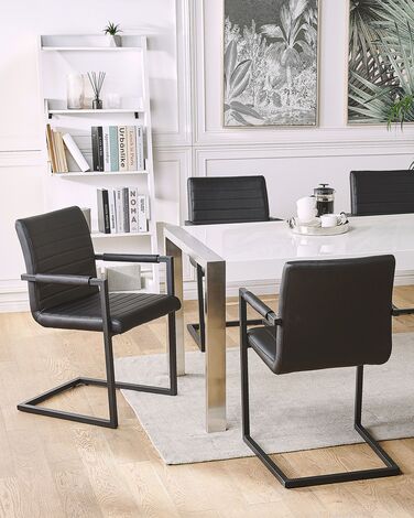 Set of 2 Faux Leather Dining Chairs Black BUFORD