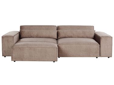 Kombinálható kétszemélyes barna kárpitozott kanapé ottománnal HELLNAR