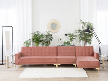 Left Hand Modular Velvet Sofa Pink ABERDEEN
