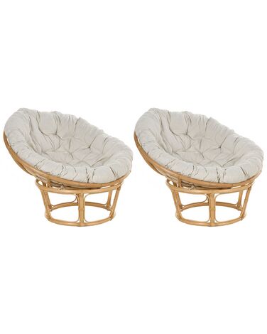 Set of 2 Rattan Chairs Natural and Light Beige SALVO