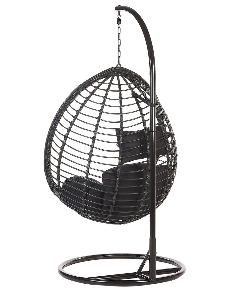 PE Rattan Hanging Chair with Stand Black TOLLO Beliani.co.uk