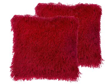 Set of 2 Shaggy Cushions 45 x 45 cm Red CIDE