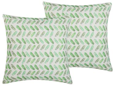 Set of 2 Cushions Abstract Pattern 45 x 45 cm White and Green PRUNUS
