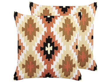 Set of 2 Embroidered Cotton Cushions Geometric Pattern 50 x 50 cm Multicolour SERAMPORE
