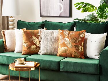 Set of 2 Velvet Cushions Leaf Print 45 x 45 cm Orange SUNFLOWER