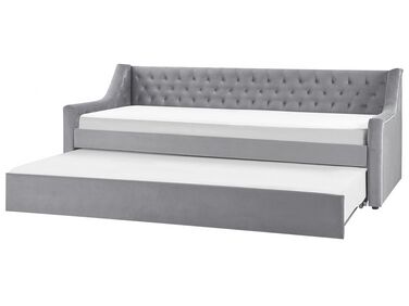 Rozkladacia zamatová posteľ 90 x 200 cm sivá MONTARGIS