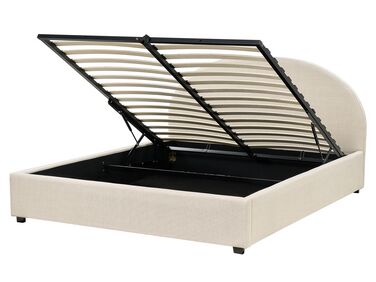 Fabric EU King Size Ottoman Bed Beige VAUCLUSE