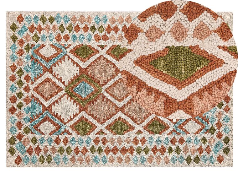 Teppich Wolle mehrfarbig 140 x 200 cm geometrisches Muster Kurzflor ERMENEK_836590