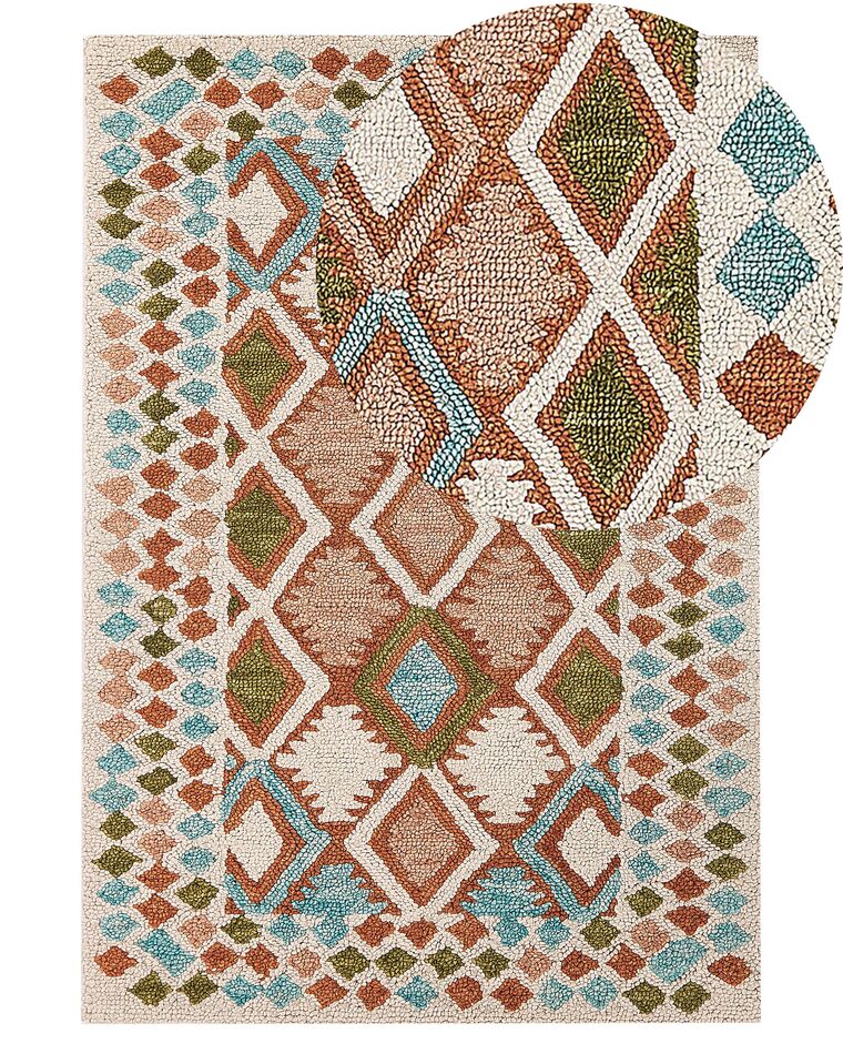 Teppich Wolle mehrfarbig 140 x 200 cm geometrisches Muster Kurzflor ERMENEK_836590
