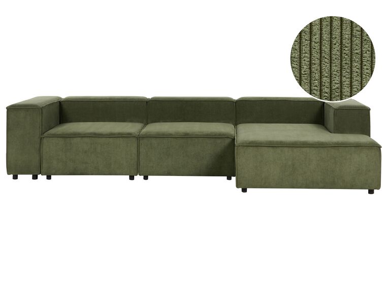 Canapé d'angle à gauche 3 places modulable en velours côtelé vert APRICA_904166