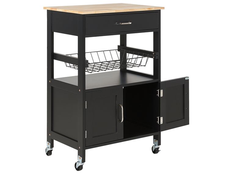 Kitchen Storage Trolley Light Wood with Black LUGO Beliani.co.uk