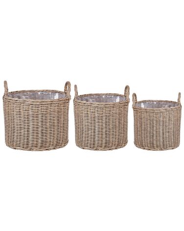 Set of 3 PE Rattan Plant Baskets Brown PENDULA