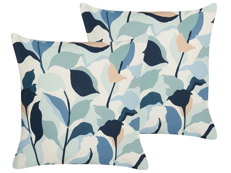 Set of 2 Outdoor Cushions Leaf Pattern 45 x 45 cm Blue VEGLINO_881519