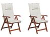 Set de terrasse table et 2 chaises en bois foncé coussins blanc cassé TOSCANA_804283