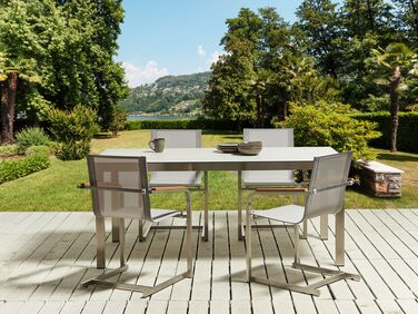 4 Seater Garden Dining Set White Glass Top with Beige Chairs COSOLETO