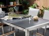 Hatszemélyes fekete égetett gránit étkezőasztal bézs textilén székekkel GROSSETO_764220