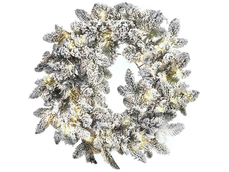 Weihnachtskranz weiss mit LED-Beleuchtung Schnee bedeckt ⌀ 70 cm SUNDO_813319