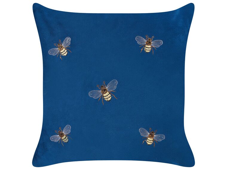 Set of 2 Embroidered Velvet Cushions Bees Motif 45 x 45 cm Blue TALINUM