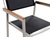 Table de jardin acier inox plateau granit triple noir flambé 220 cm avec 8 chaises en textile noir GROSSETO_453061