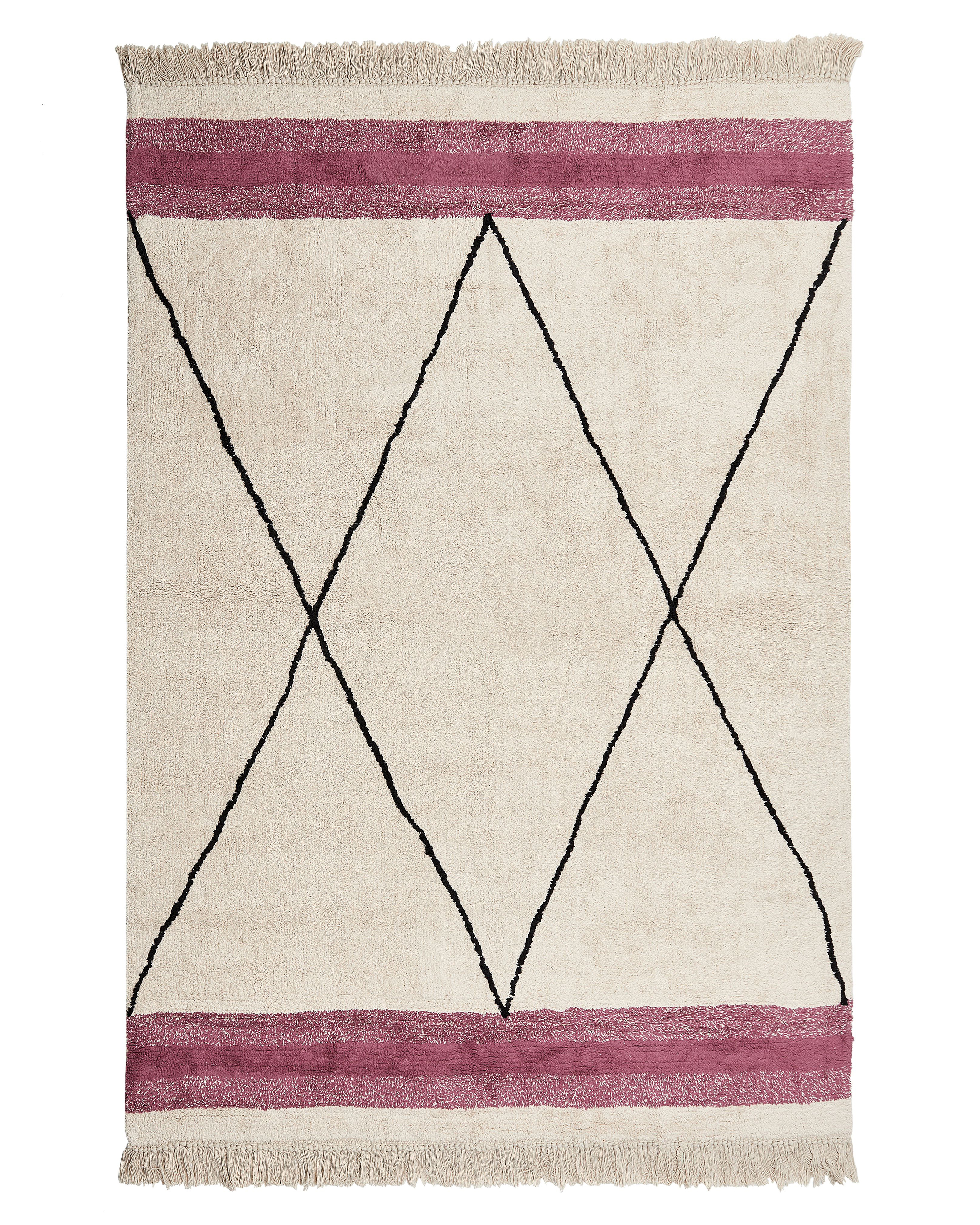 Teppich Baumwolle beige / rosa 140 x 200 cm geometrisches Muster Kurzflor AFSAR_839983
